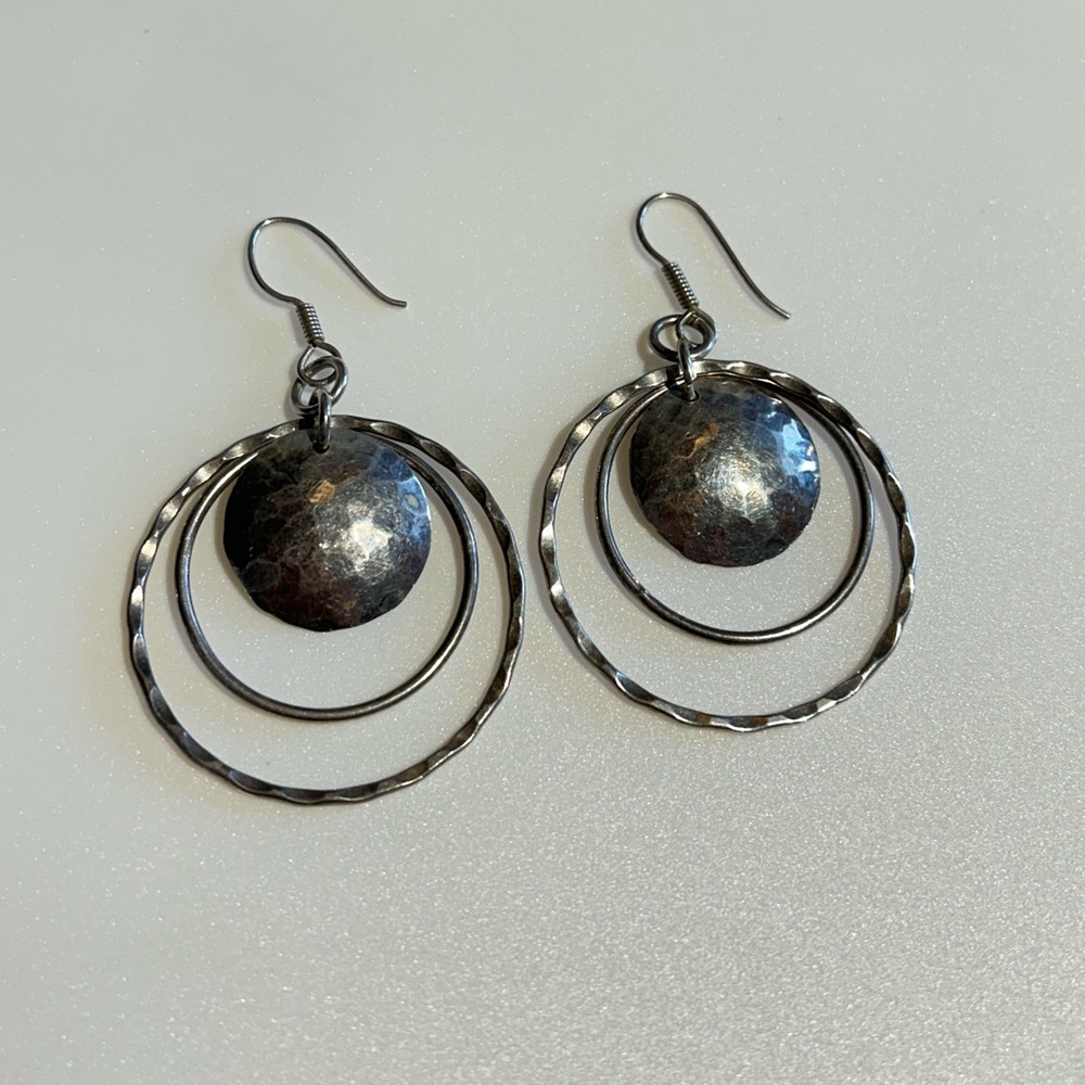 Hammered Sterling 925 Silver Hoop Earrings